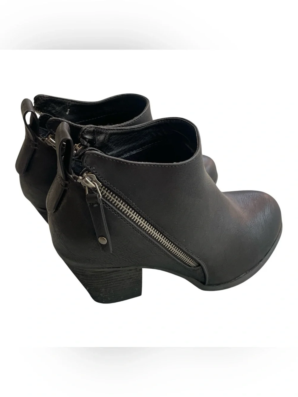 Luoika Black Faux Leather Moto Ankle Booties Size 9 XW Extra Wide Block Heel